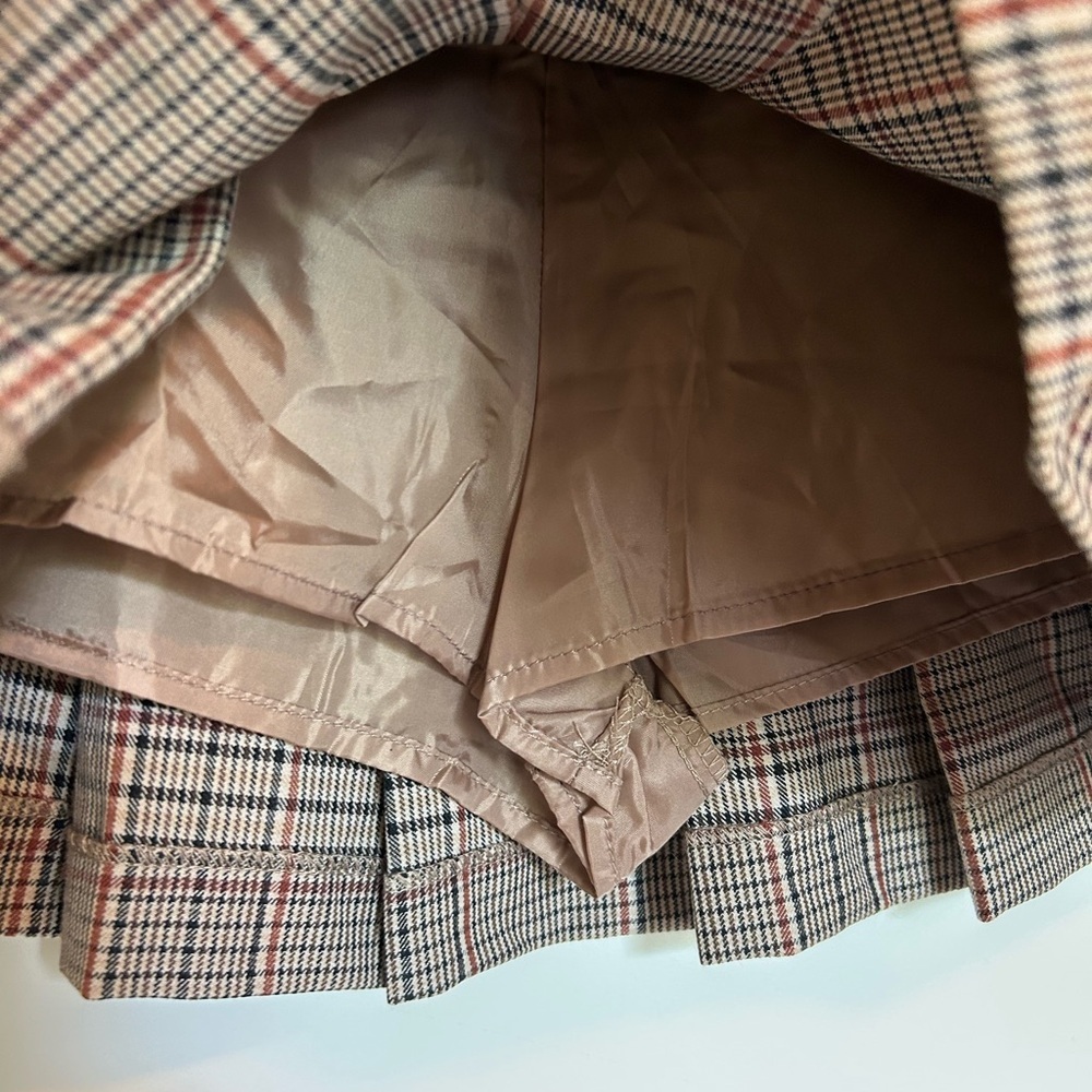 Altar'd State Checkered Mini Skirt with Buckle and under skort - Picture 3 of 6